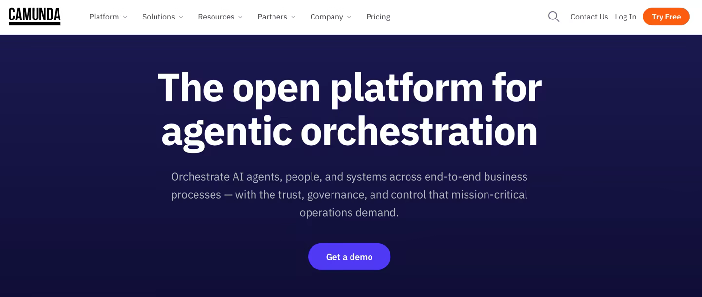 Screenshot of the Camunda homepage