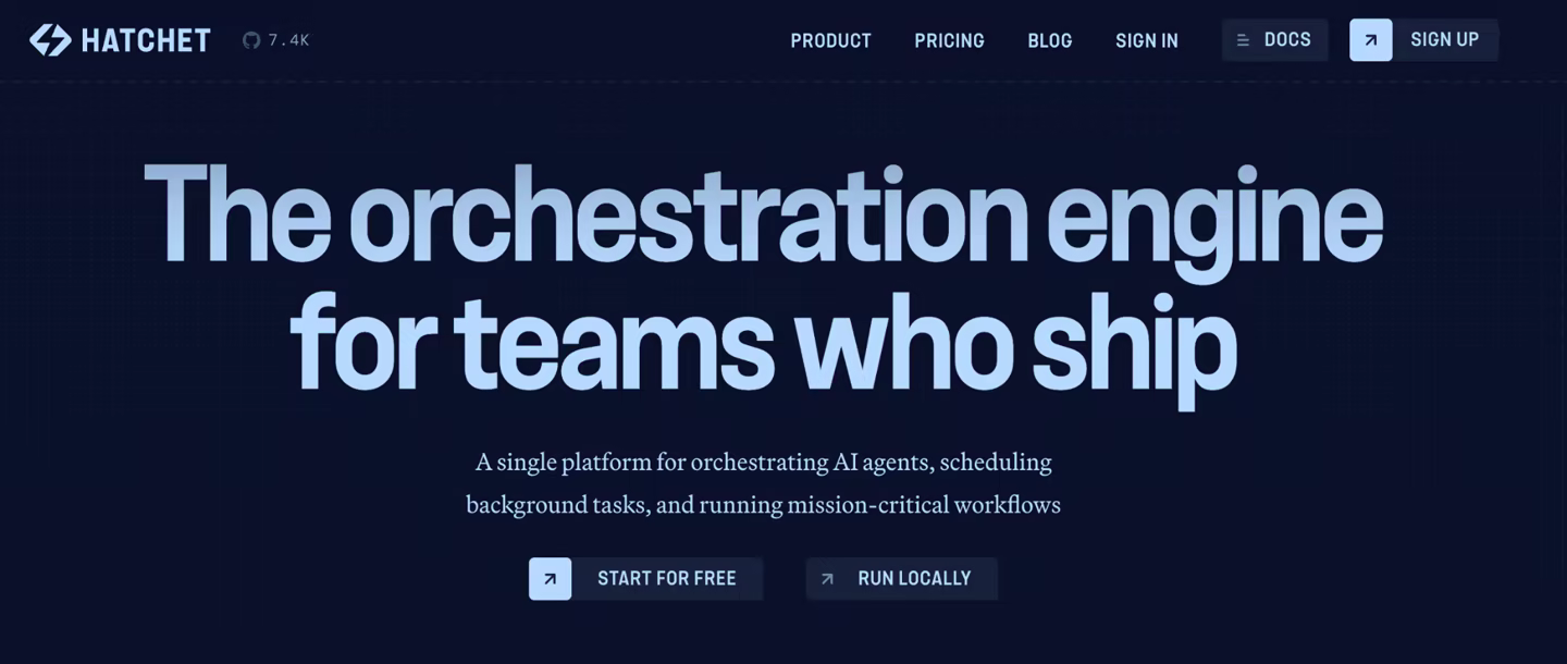 Screenshot of the Hatchet homepage