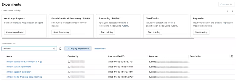 Databricks managed MLflow experiment tracking