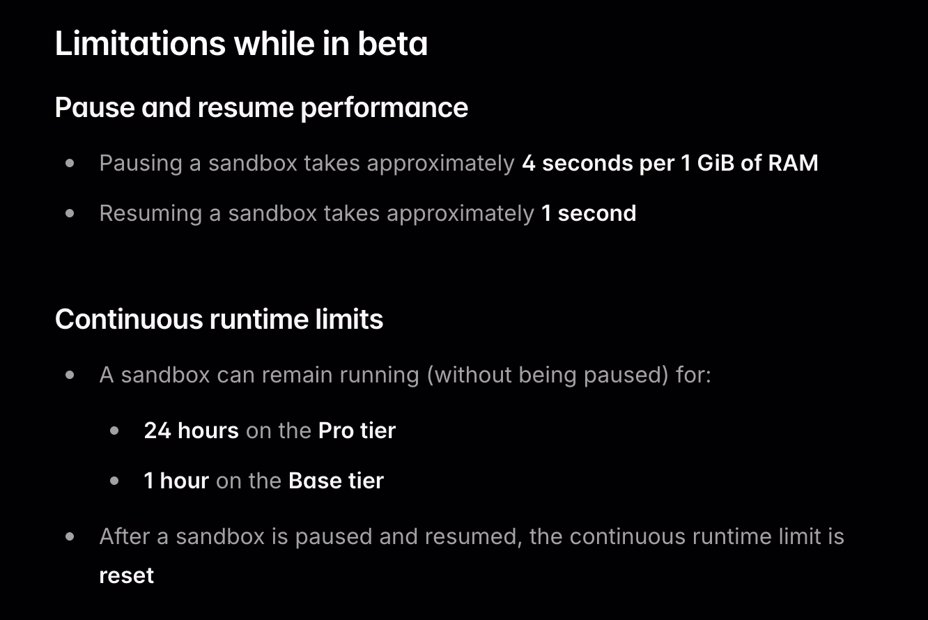 E2B sandbox persistence documentation showing beta status