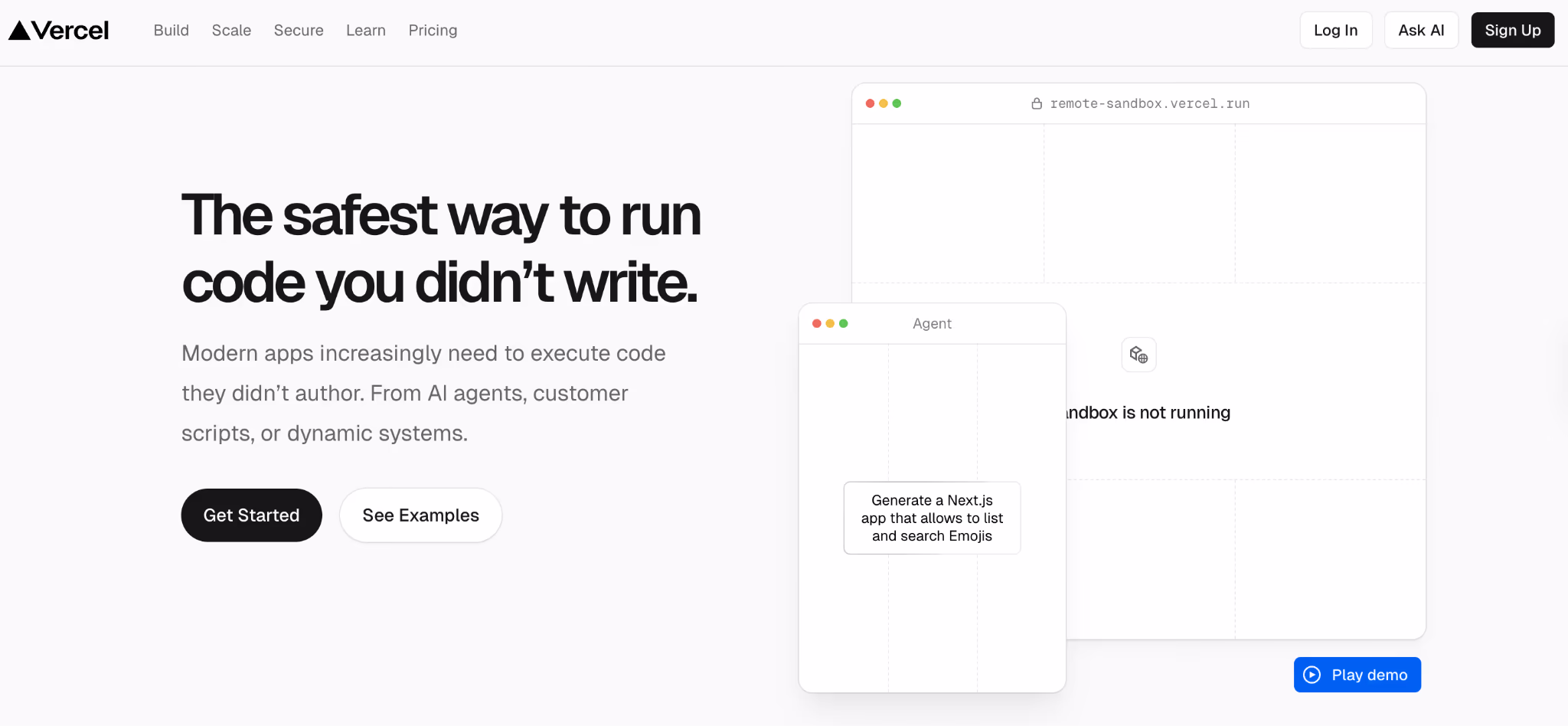 Vercel Sandbox homepage screenshot