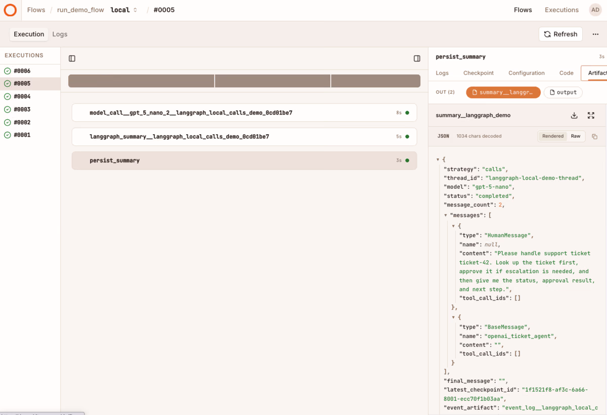 In graph_call mode, Kitaru records each outer LangGraph invocation as one durable boundary.