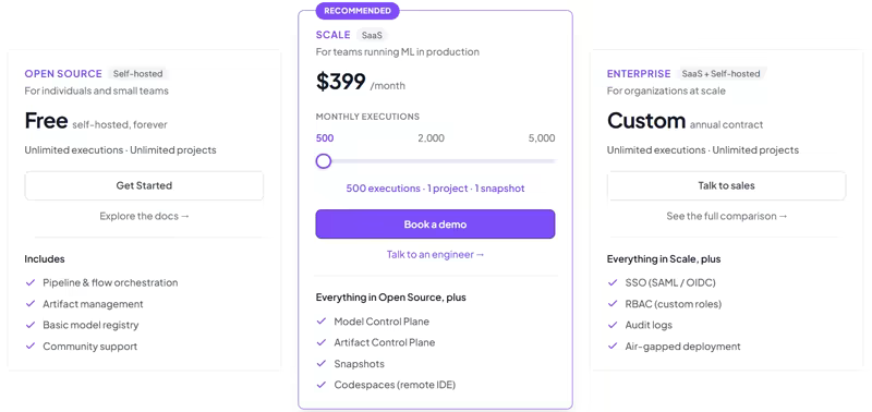 ZenML and Kitaru paid plan pricing