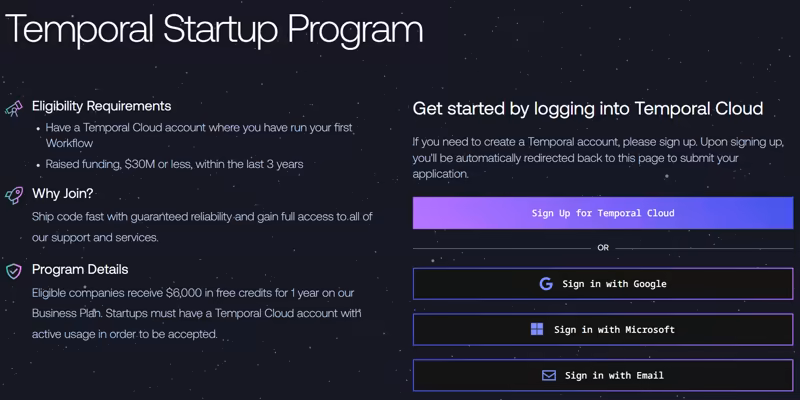 Temporal Startup Program details