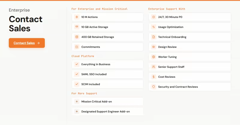Temporal Enterprise plan pricing card