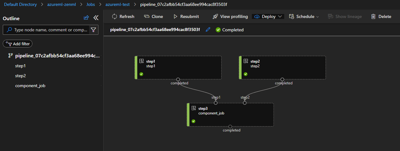 AzureML Pipelines integration screenshot