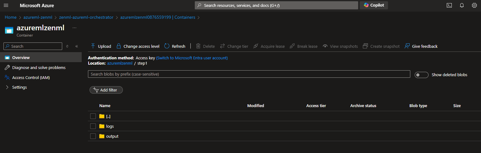 Azure Blob Storage integration screenshot