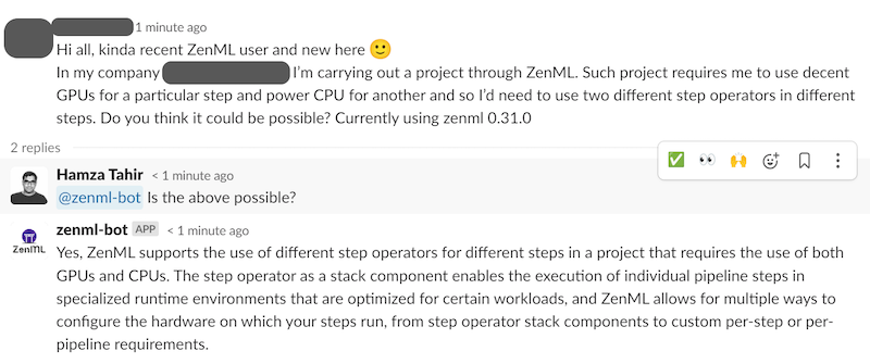 The ZenML Slack bot in action (screenshot)