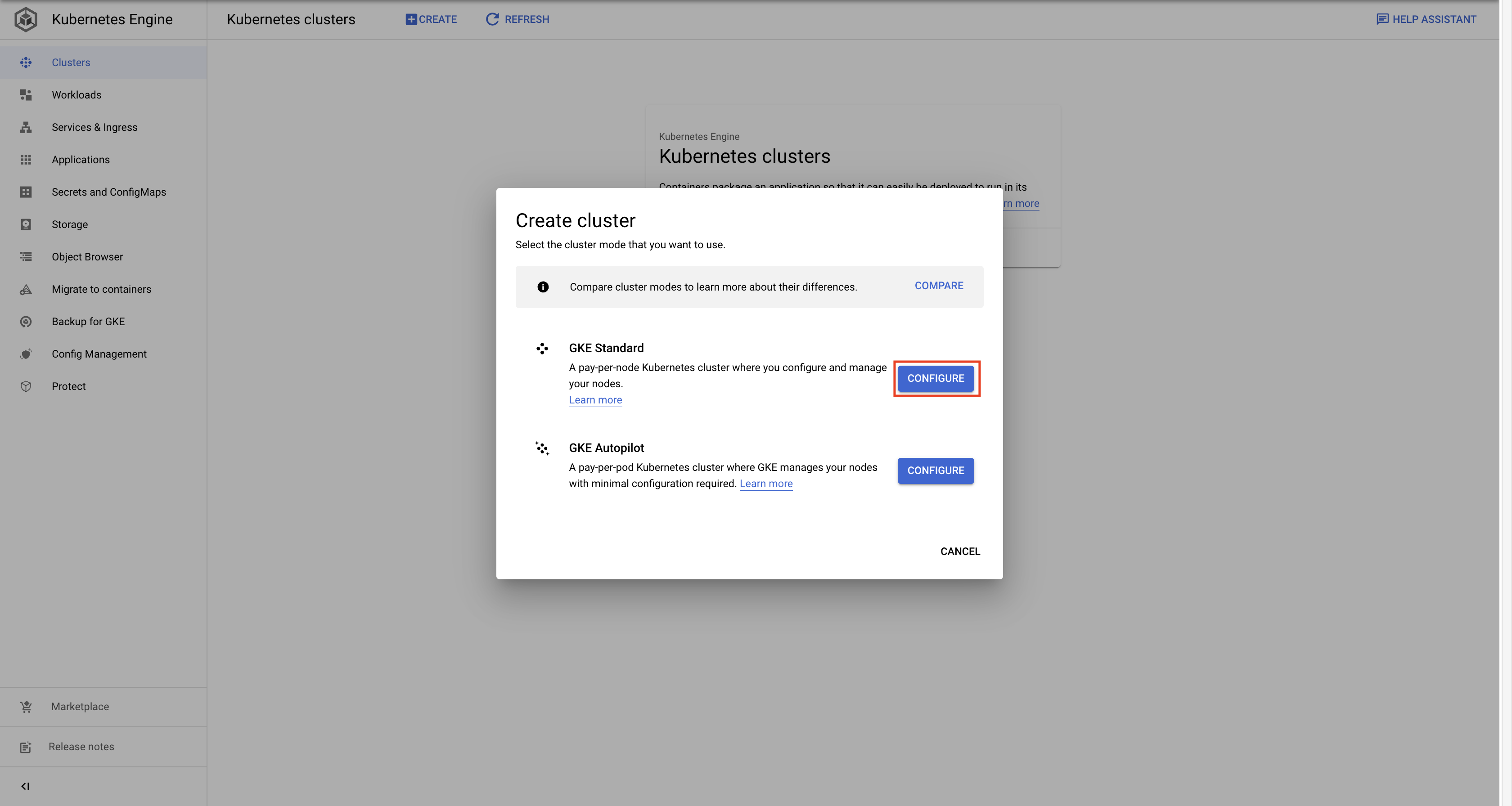 Create GKE standard cluster