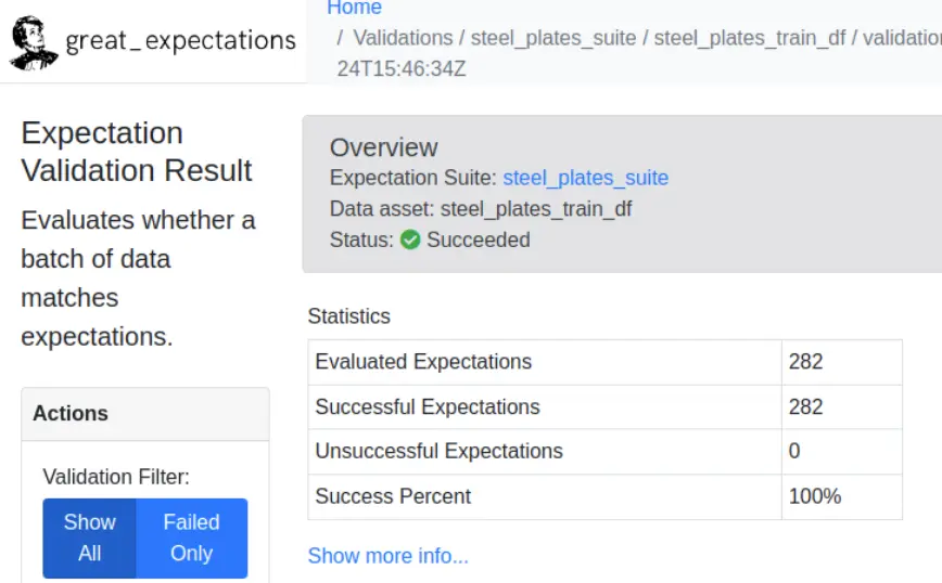 Great Expectations integration screenshot