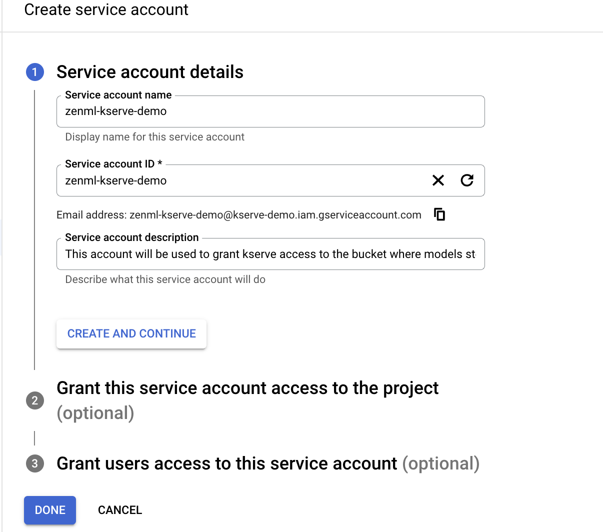 Service account details