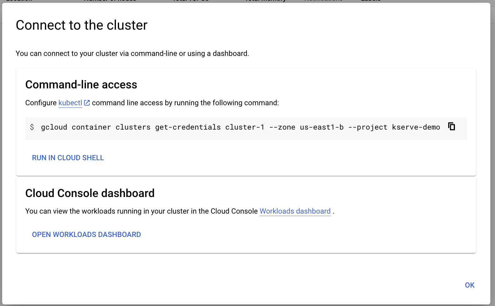 GKE connection command