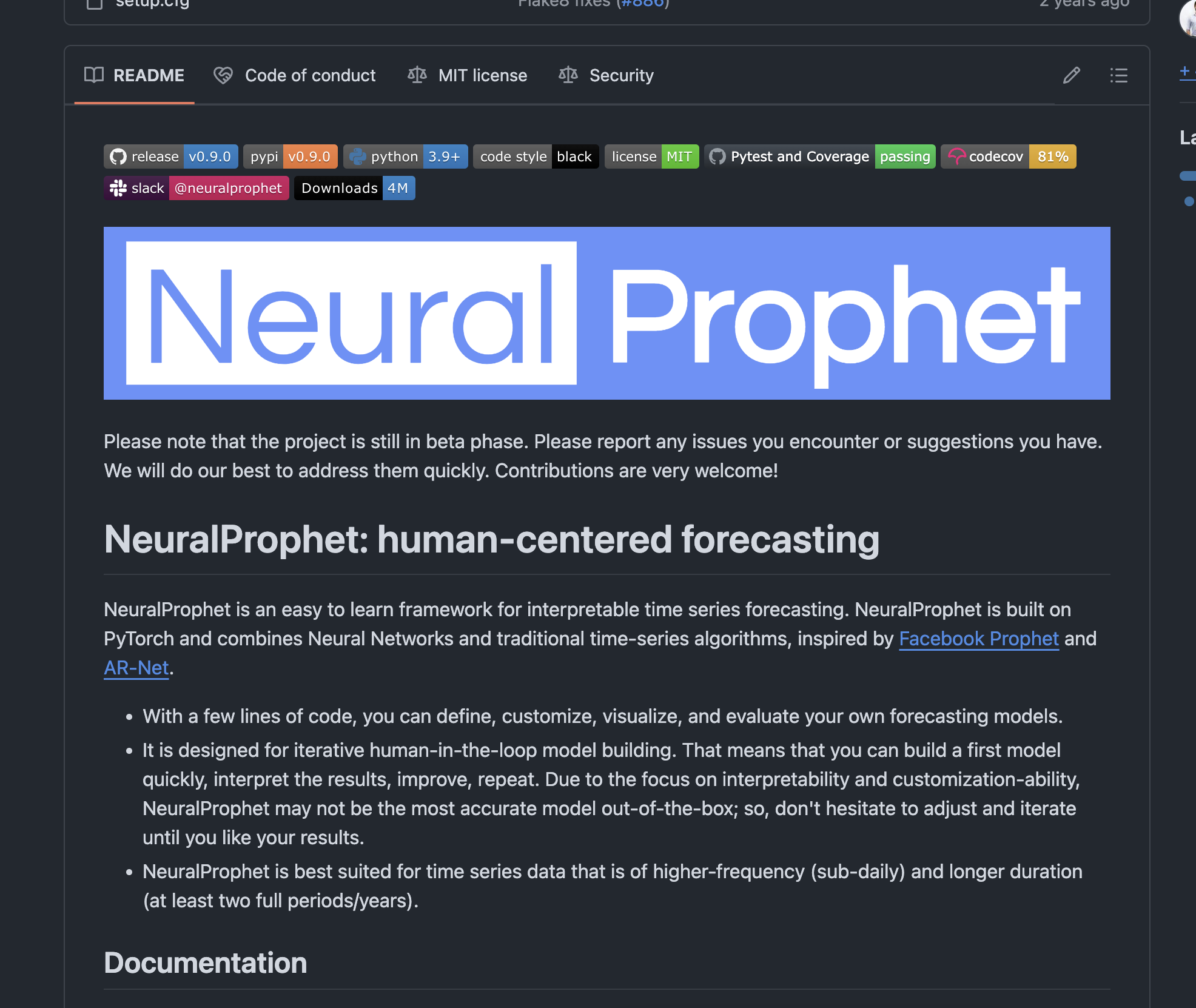 NeuralProphet integration screenshot