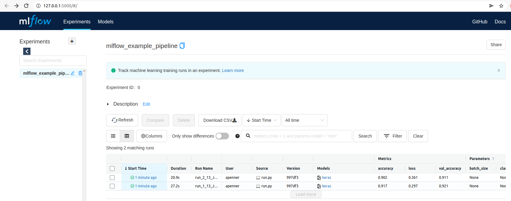 Tracking machine learning training runs with MLFlow