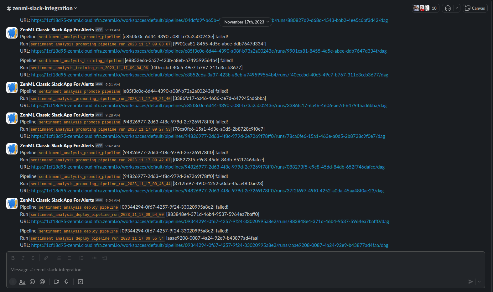 Slack integration screenshot