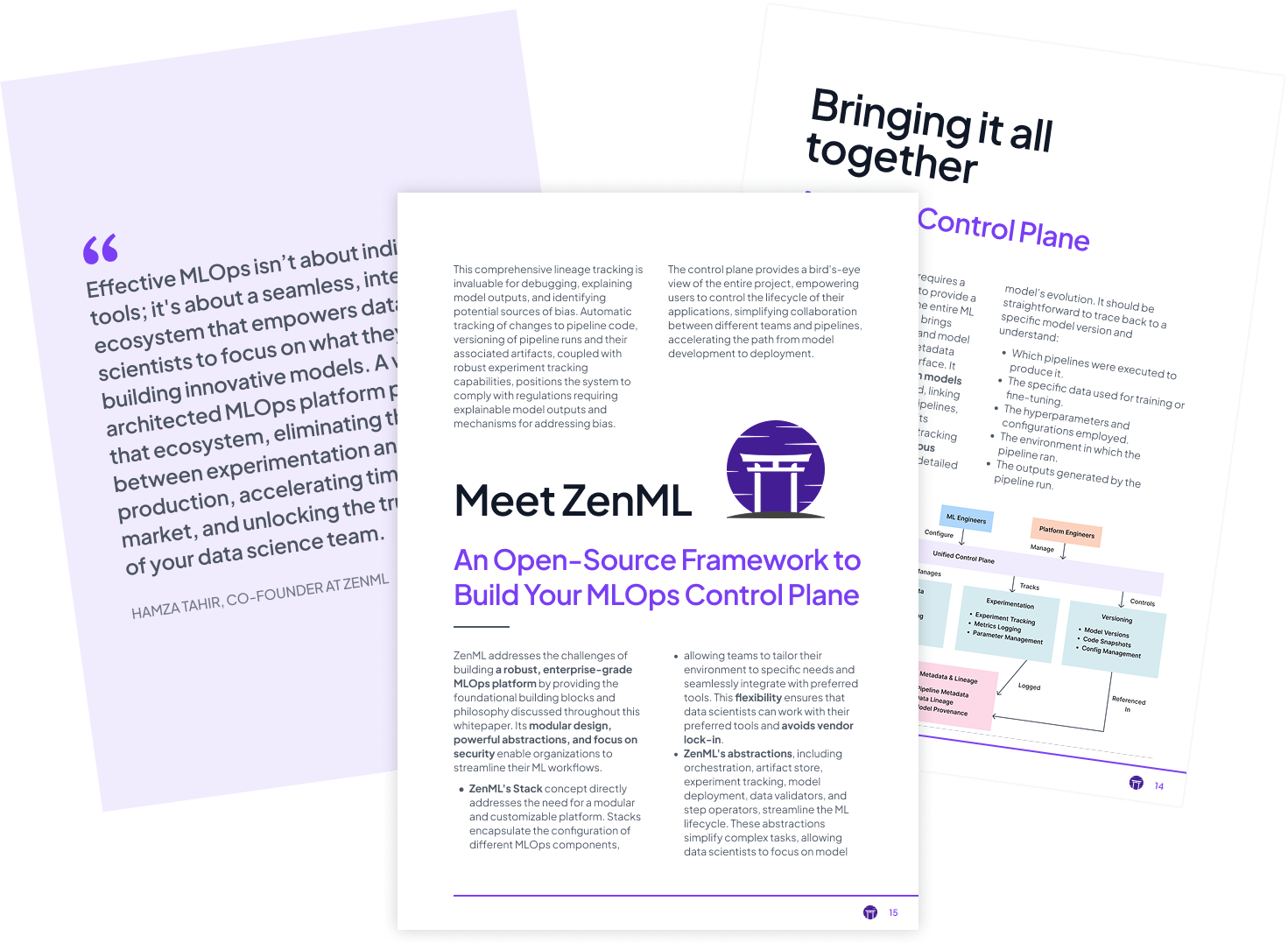 Pages from the ZenML Whitepaper stacked one over another