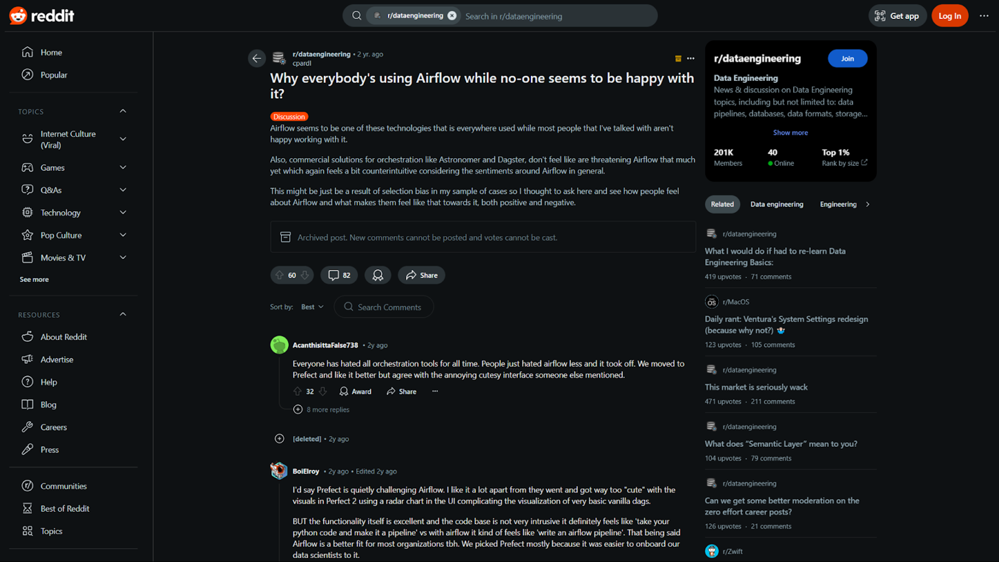 Screenshot of a reddit post about why people are unhappy with AirflowReddit