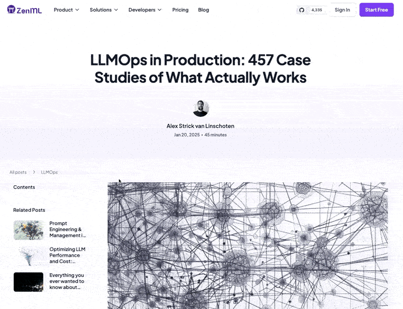A gif showing someone scrolling through the LLMOps Database summary blog post with all the different use cases