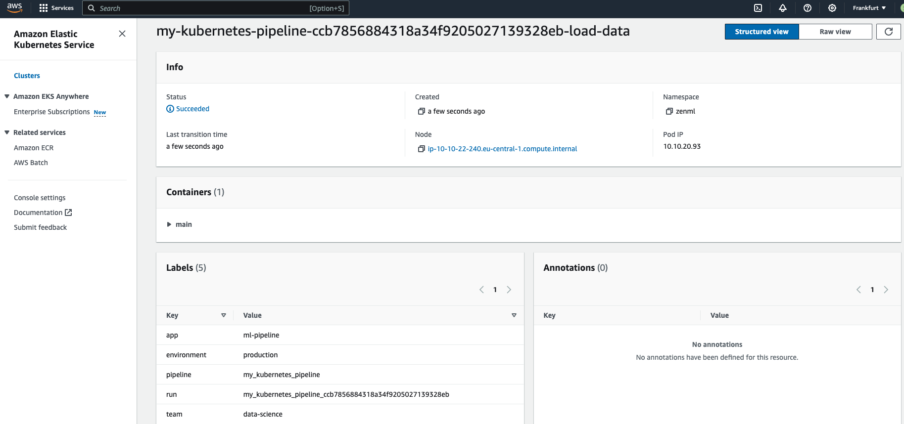Kubernetes integration screenshot