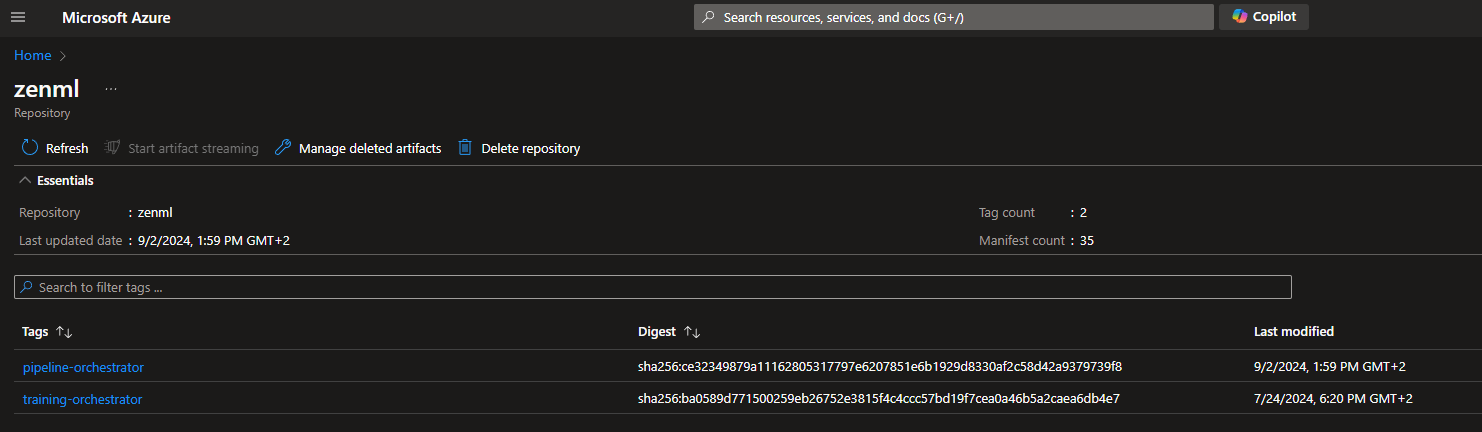 Azure Container Registry integration screenshot