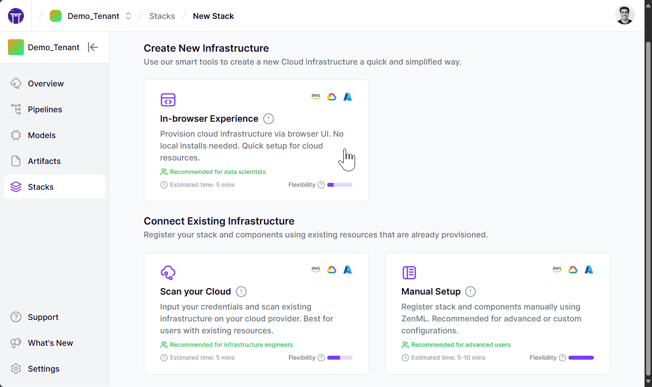 ZenML helps you set up infrastructure to run your ML pipelines