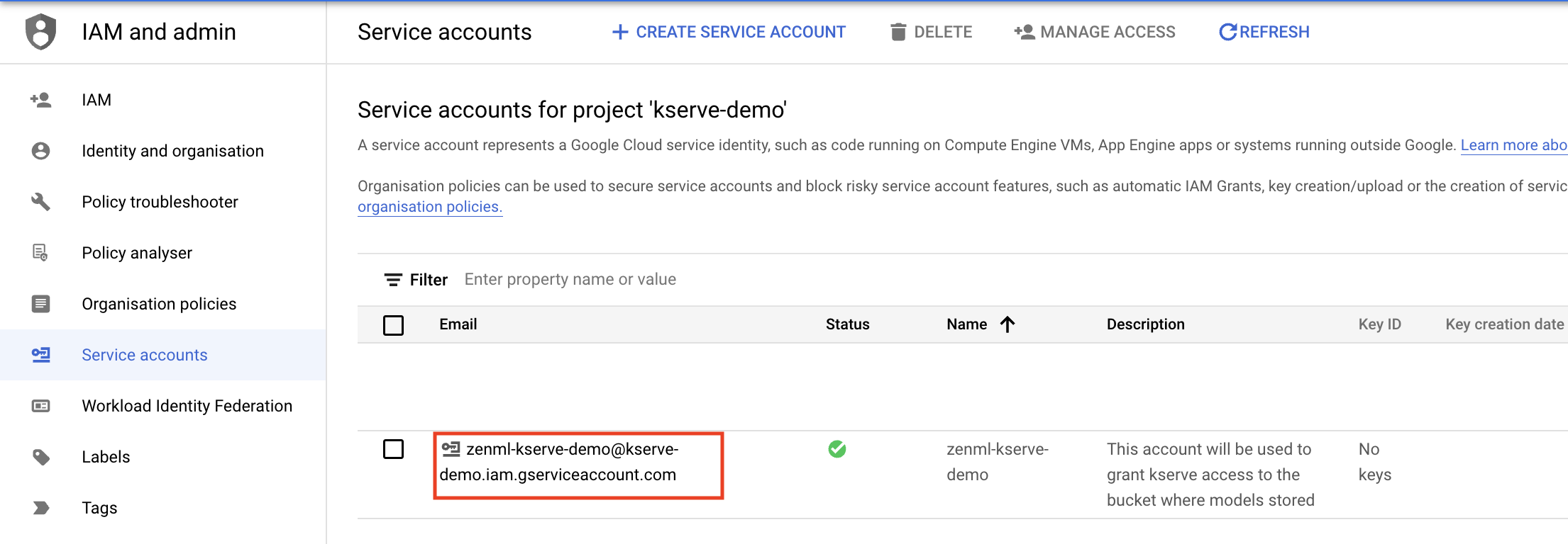 Select service account