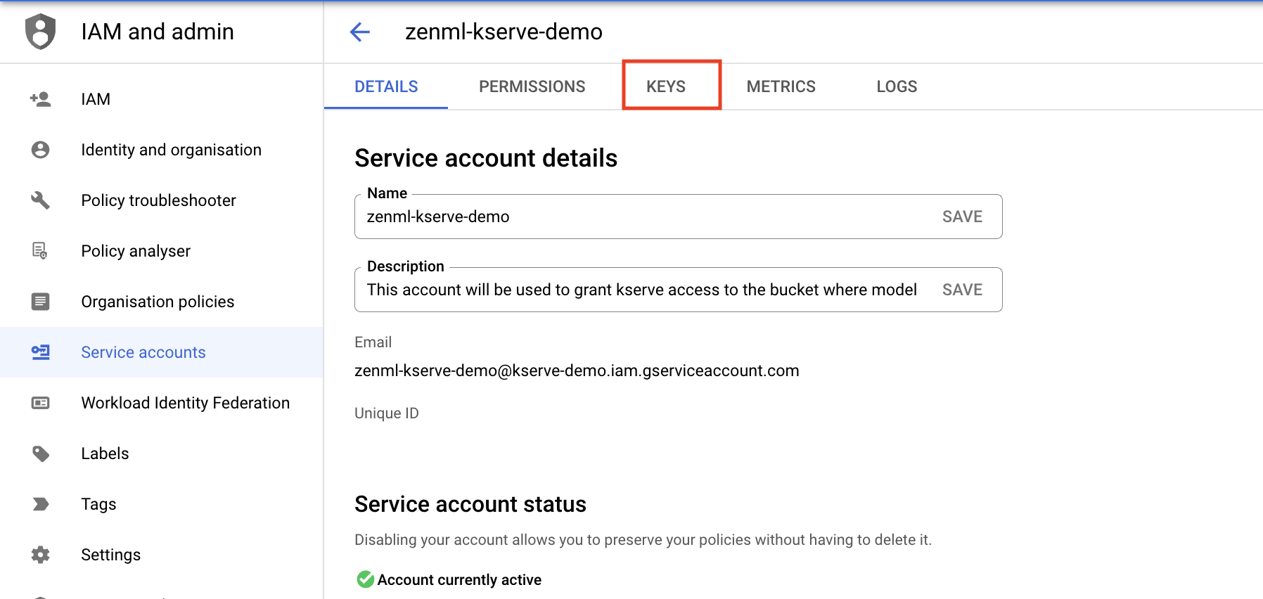 Service account keys