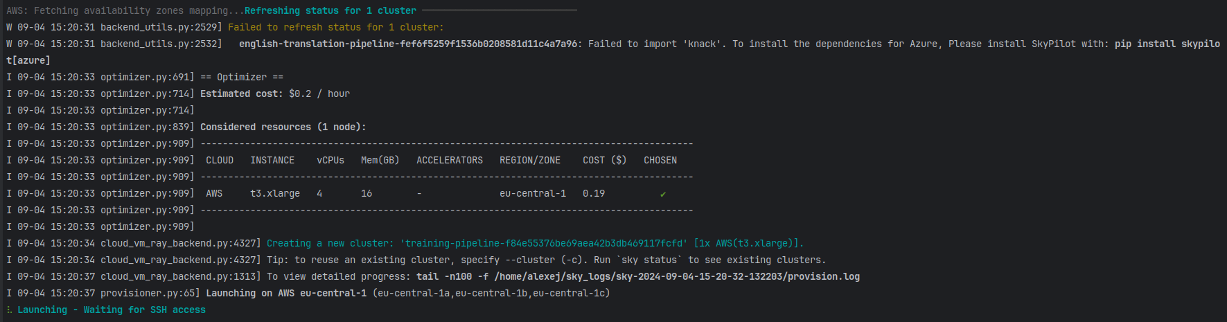 Skypilot VM integration screenshot
