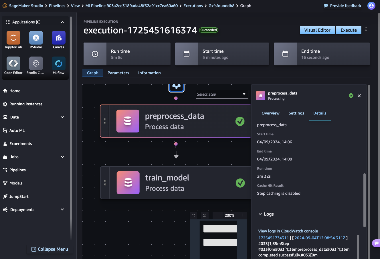 Sagemaker Pipelines integration screenshot