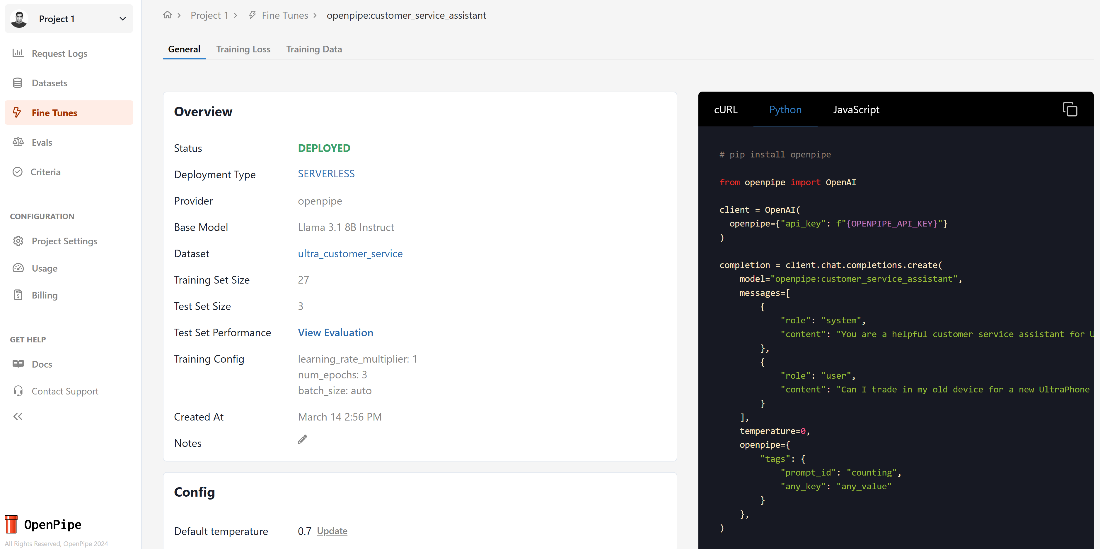 OpenPipe Deployed Model