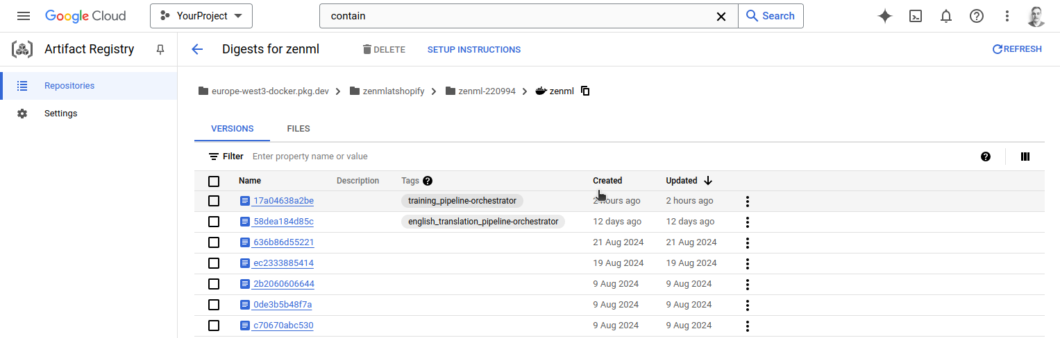 Google Artifact Registry integration screenshot