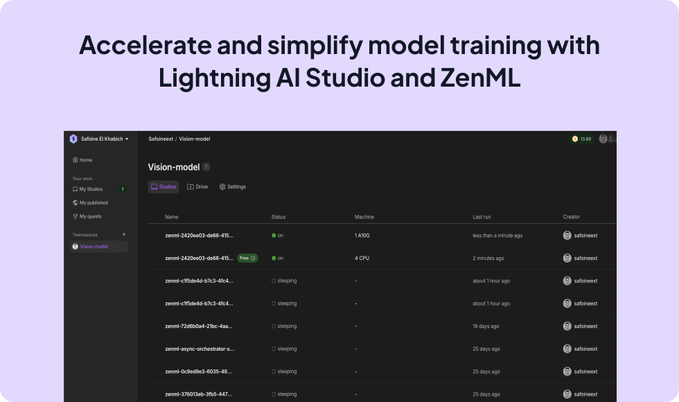 Lightning AI integration screenshot