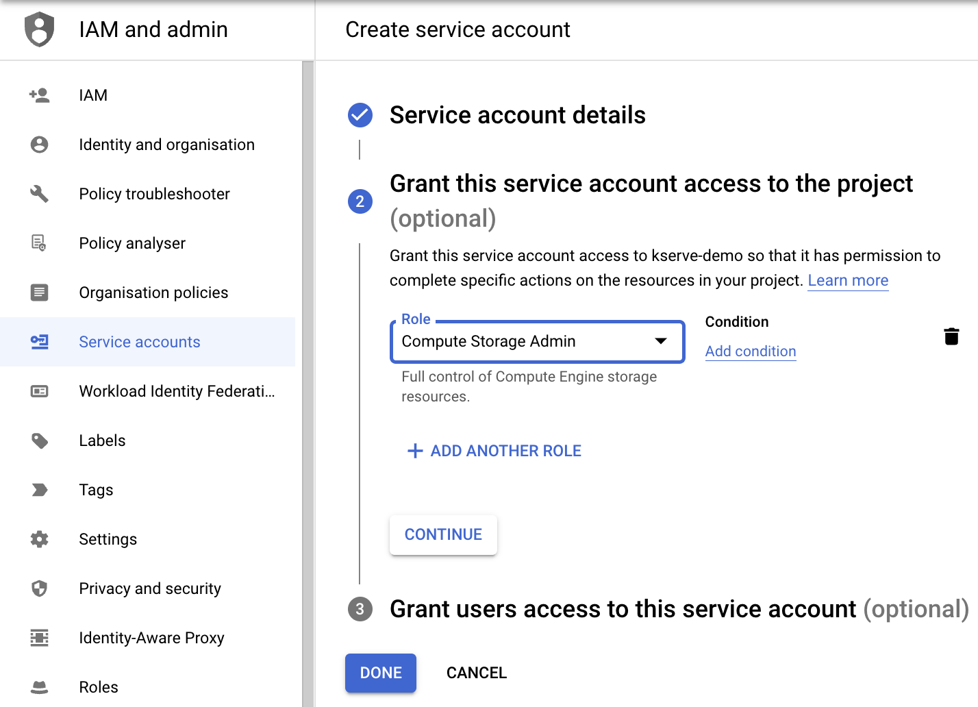 Service account roles