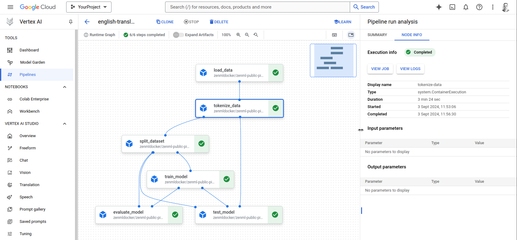 Google Cloud Vertex AI Pipelines integration screenshot