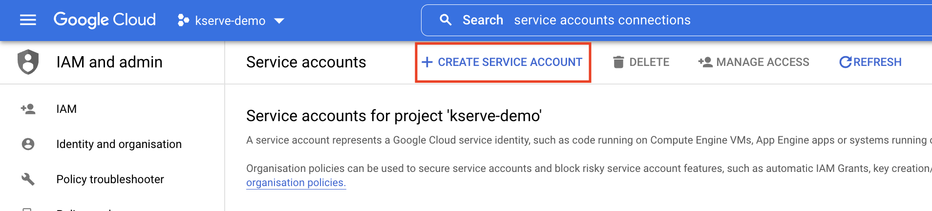 Create Service account